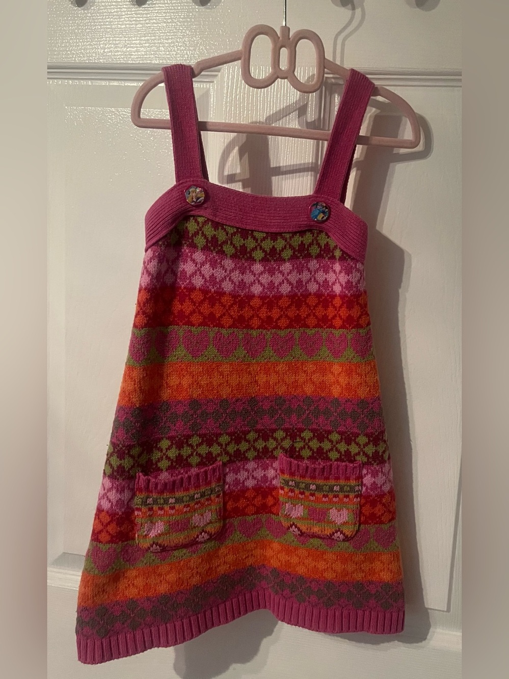 The Children’s Place Girls Knit Jumper Dress Size 4T Fair Isle Heart Pattern
